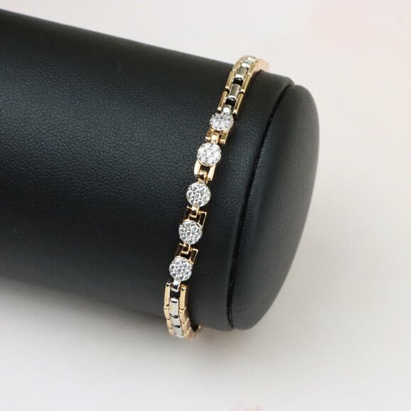 "Rose Gold & Silver Dual Tone Sparkle Bracelet with Round CZ, XPBL0850 - Picture 1 of 12